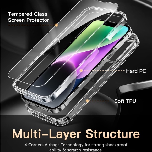iPhone 14 Transparent Case with 2X Screen Protector + 2X Lens Protector Bundle - Picture 4 of 8
